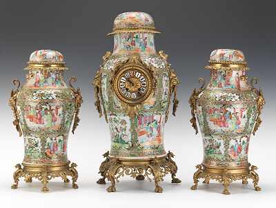 Appraisal: Famille Rose Garniture de Chemin e A very striking three