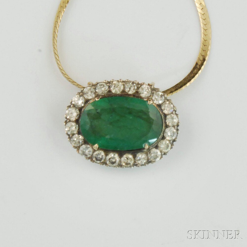 Appraisal: Italian kt Gold Curb-link Chain Necklace with Emerald and Diamond