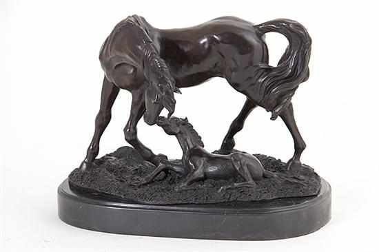 Appraisal: Bronze sculpture of mare and foal after Barye Continental th