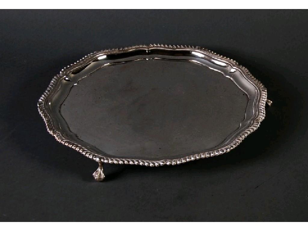 Appraisal: EARLY TWENTIETH CENTURY SILVER SALVER with gadrooned border standing on