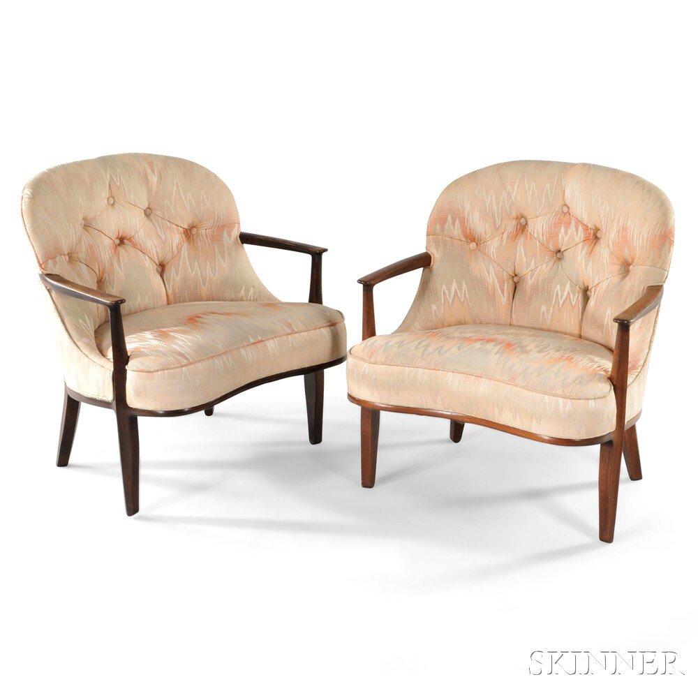 Appraisal: Two Edward Wormley Janus Armchairs for Dunbar Mahogany upholstery Model