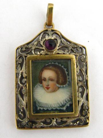 Appraisal: Lady's yellow gold plated silver miniature painted pendant x mm