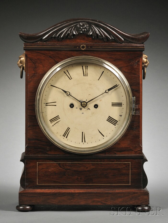 Appraisal: Rosewood Regency Bracket Clock English c serpentine top with carved