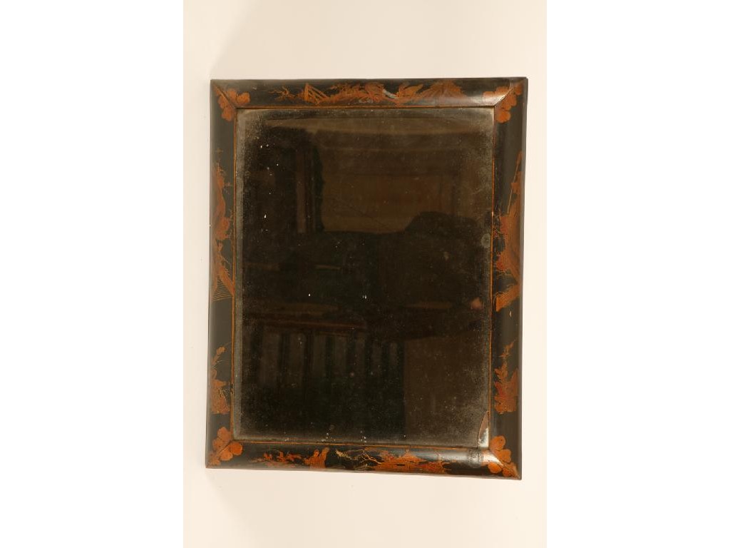 Appraisal: A WILLIAM AND MARY BLACK JAPANNED CUSHION FRAME WALL MIRROR