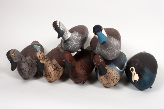 Appraisal: Seven carved wood duck decoys dated by Captain Harry Jobes