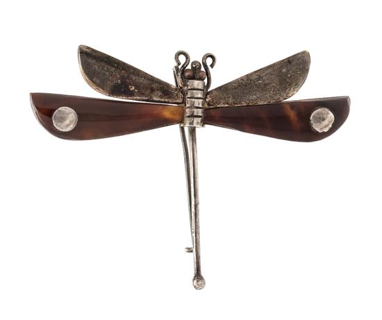 Appraisal: Sale Lot A Sterling Silver and Tortoise Shell Dragonfly Brooch