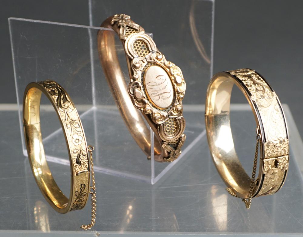 Appraisal: Three Gold Filled Bangle Bracelets