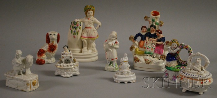 Appraisal: Eight Assorted Staffordshire Figural Items and a Parian Figural Spill