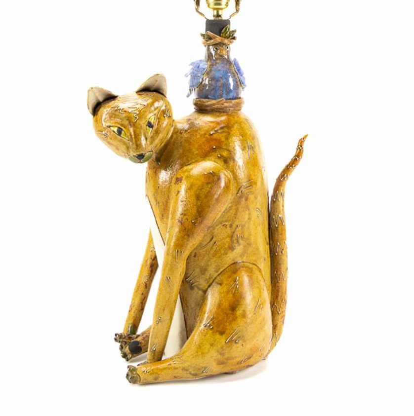 Appraisal: STUDIO ART SEATED CAT FORM CERAMIC LAMP American Studio art