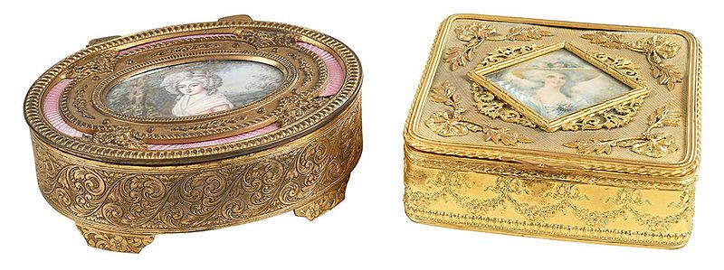 Appraisal: Two Small Dor Bronze Dresser Boxes French early th century