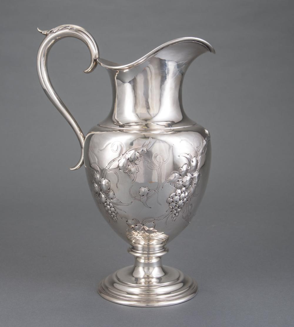 Appraisal: Gorham Coin Silver Repousse Water Pitcher - vasiform with grape