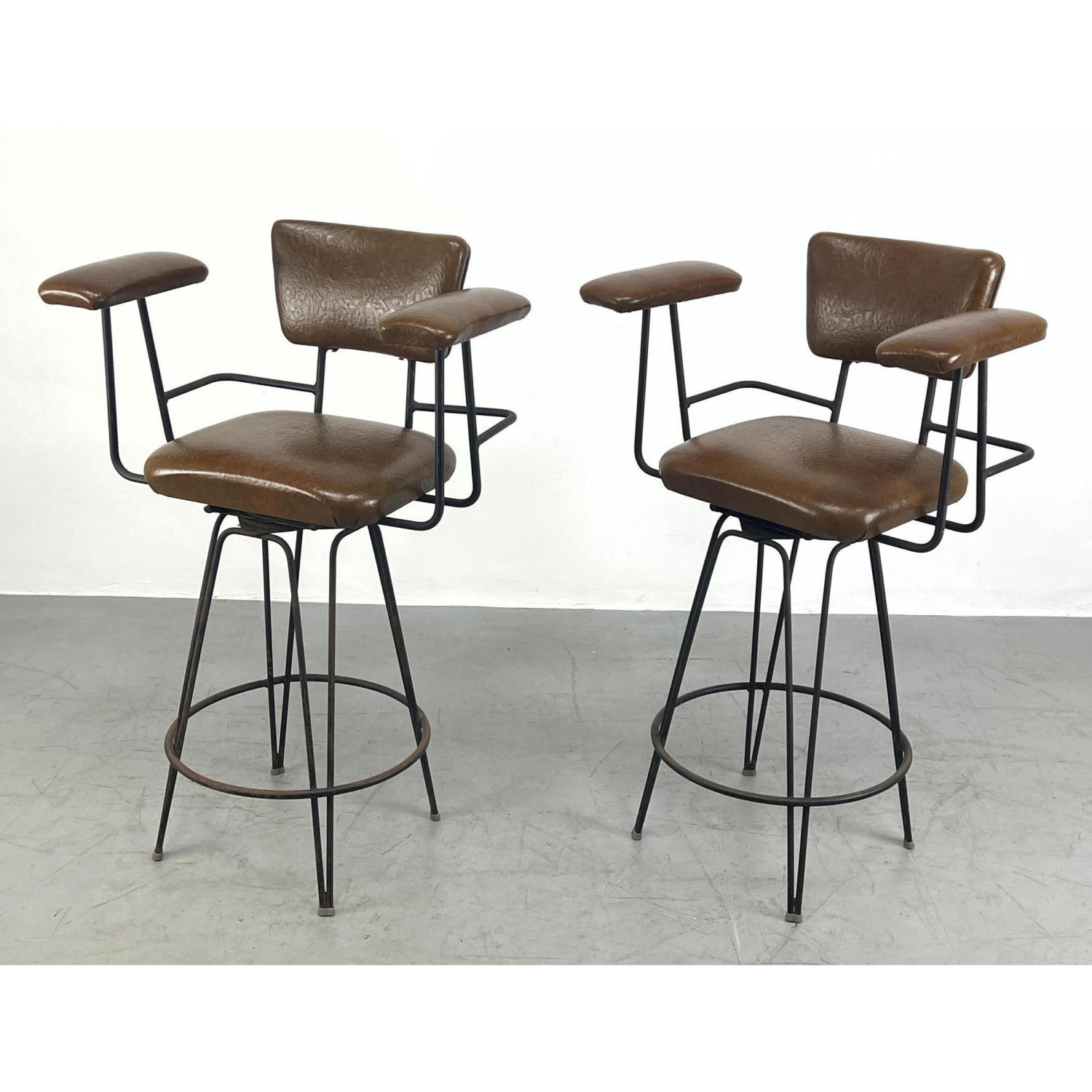 Appraisal: Pair of California Iron Modern barstools Faux leather Dimensions H