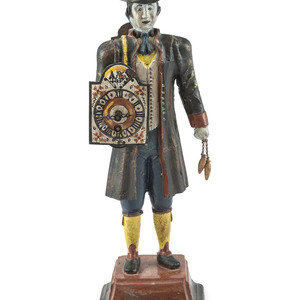 Appraisal: A Painted Cast-Iron 'Clock Peddler' Figural Desk Clock th Century