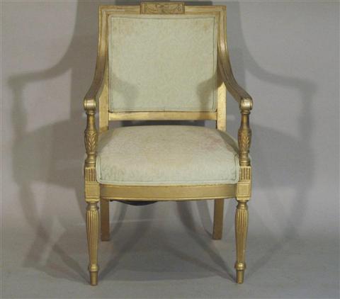 Appraisal: REGENCE STYLE GOLD PAINT ARMCHAIR Mid- th century the rectangular