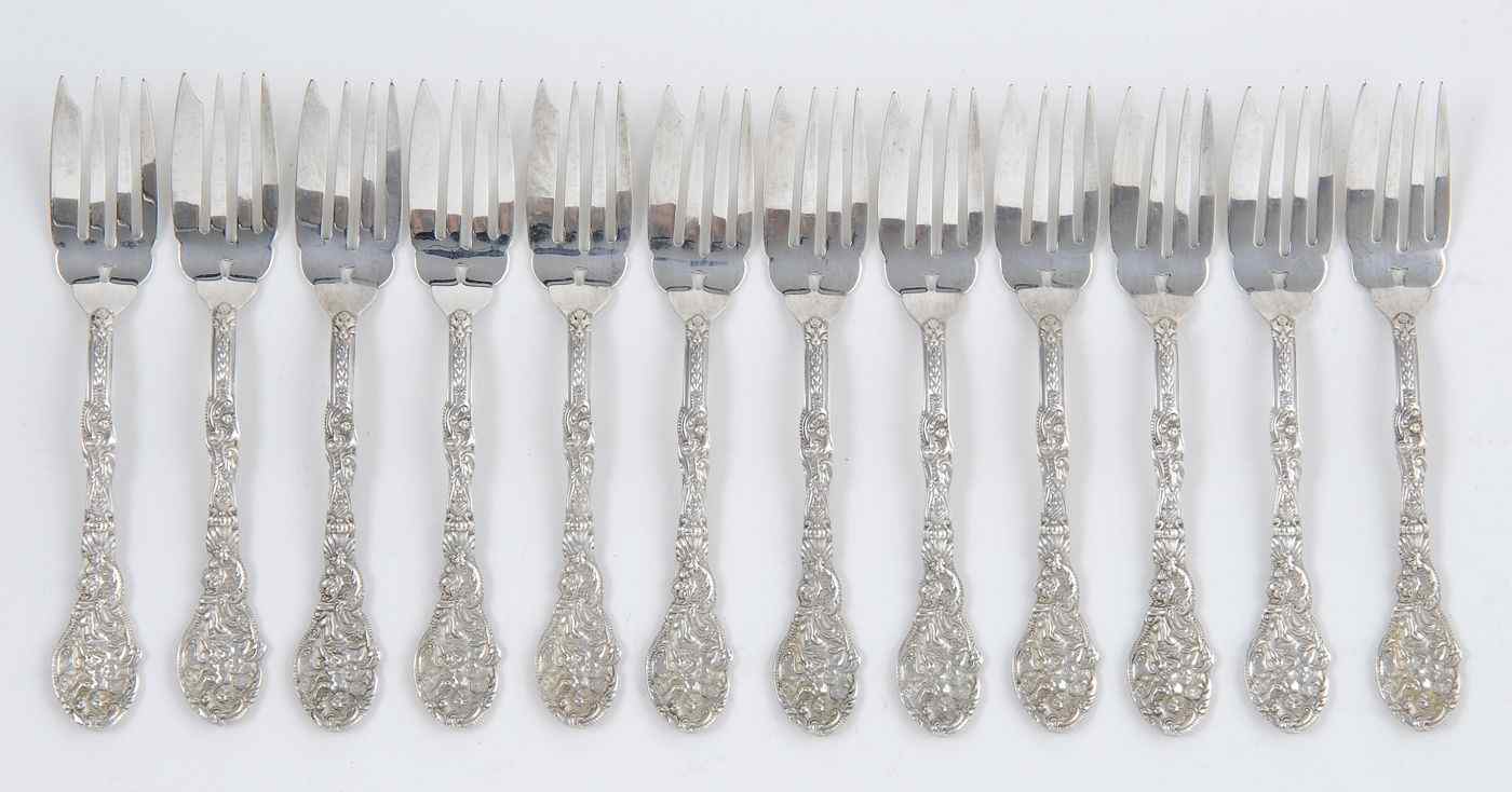 Appraisal: TWELVE GORHAM STERLING SILVER PASTRY FORKSIn the Versailles'' pattern Lengths