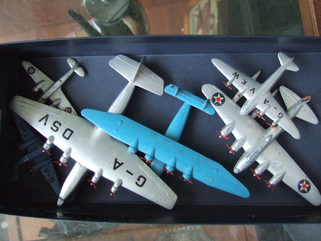 Appraisal: Six Dinky die-cast aeroplanes Armstrong Whitworth Airliner Flying boat Long