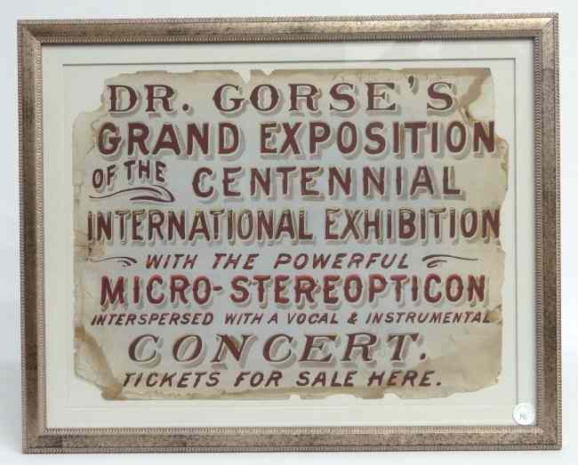 Appraisal: Scarce Centennial broadside ''Dr Gorse's Grand Exhibition Micro-Steropticon'' Sight ''