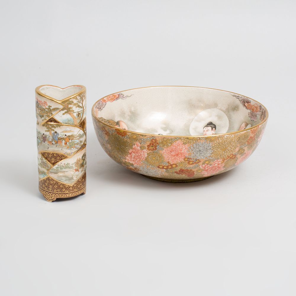 Appraisal: Japanese Satsuma Porcelain Bowl and a Footed Vase The bowl