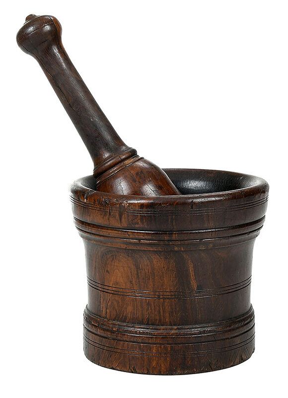 Appraisal: Dense Lignum Vitae Turned Wood Mortar and Pestle American or