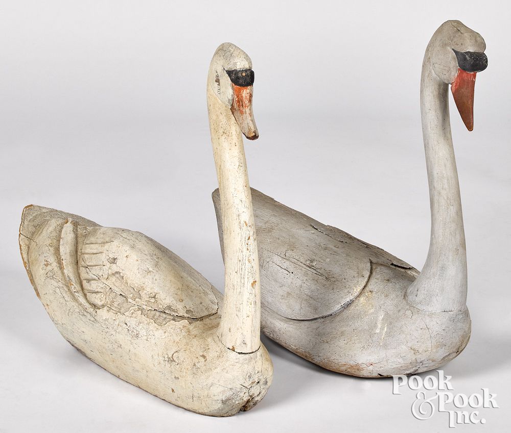 Appraisal: Two carved and painted swans early th c Two carved