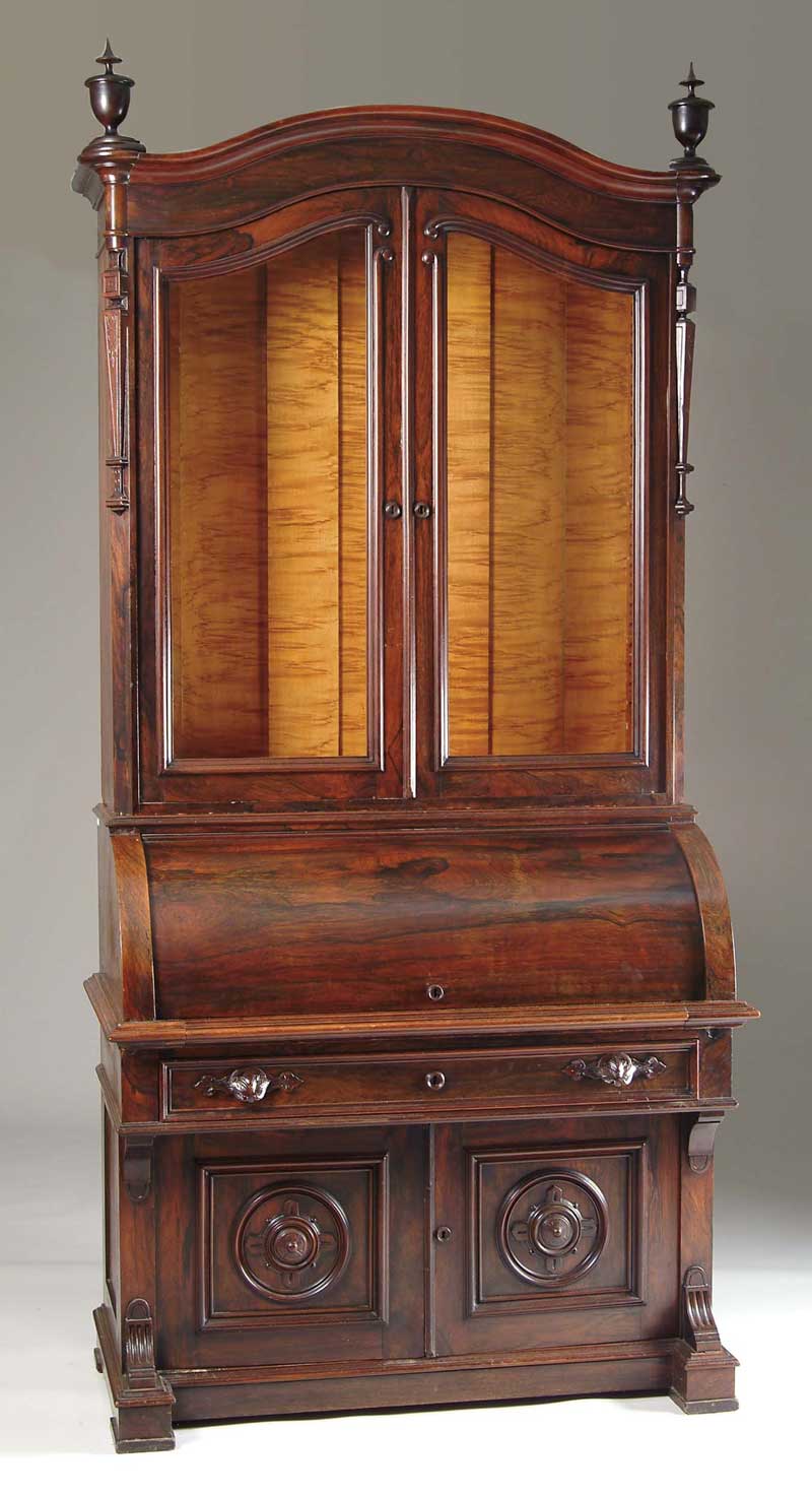 Appraisal: FINE AMERICAN ROCOCO REVIVAL ROSEWOOD CYLINDER SECRETARY Third quarter of