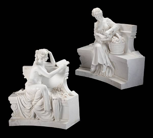 Appraisal: A pair of Belle poque style carved marble figures of