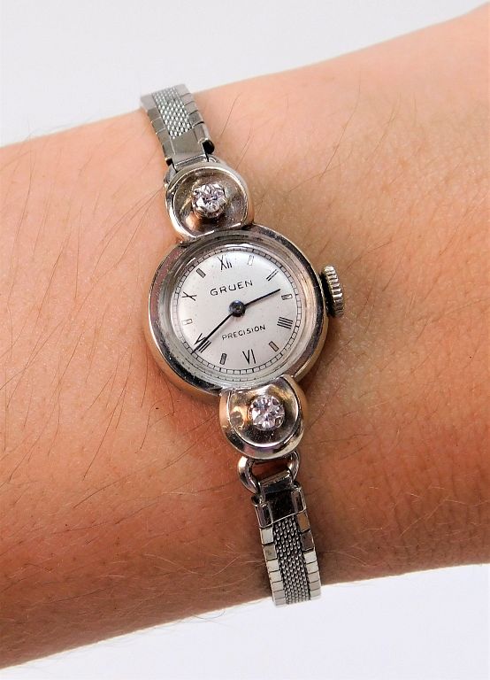 Appraisal: Art Deco K White Gold Diamond Lady's Watch Switzerland Art