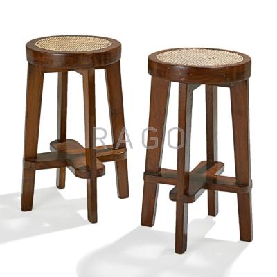 Appraisal: PIERRE JEANNERET Pair of Round High Stools from the Scientific