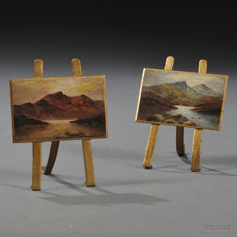 Appraisal: Two Grand Tour Miniature Landscape Paintings Mounted to Easels British