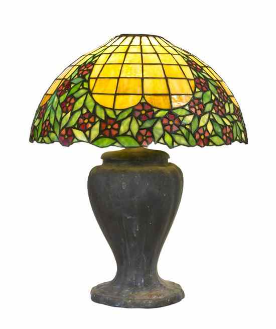 Appraisal: An American Leaded Glass Lamp Unique the domed geometric shade