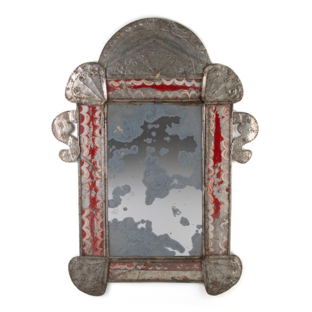 Appraisal: ATTRIBUTED TO ISLETA TINSMITH LARGE TIN FRAME WITH MIRROR CA