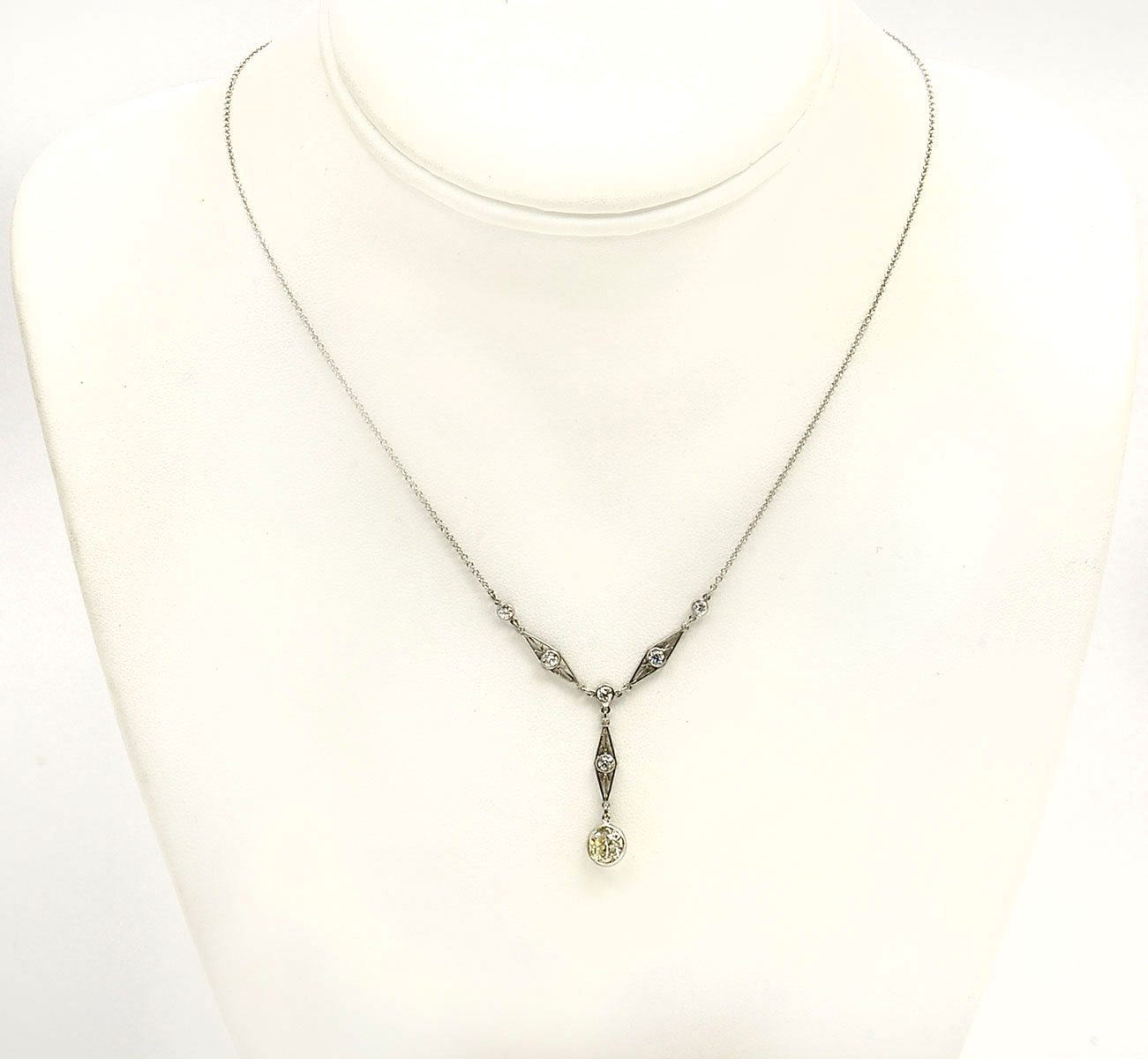 Appraisal: PLATINUM CTW DIAMOND ''Y'' NECKLACE Elegant '' ''Y'' platinum necklace