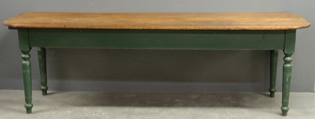 Appraisal: - Country green painted maple harvest table with pull out