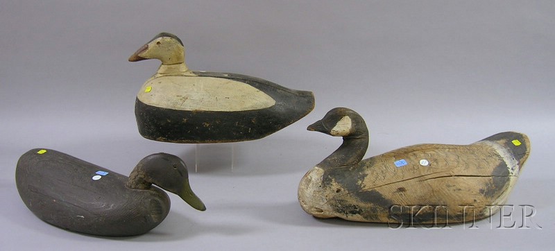 Appraisal: Three Large Painted Wood Decoys a black duck a Canada