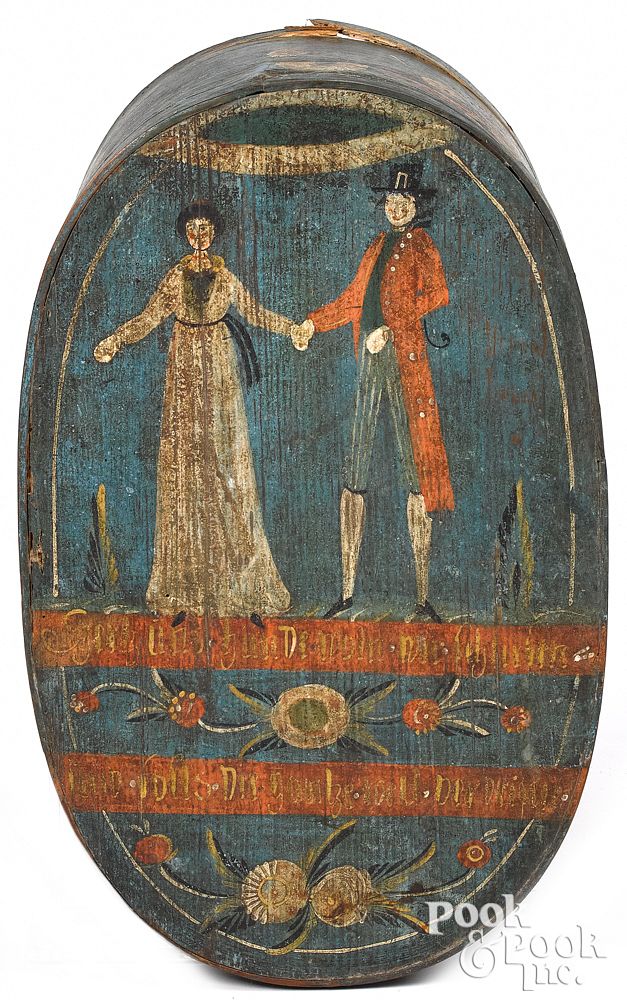 Appraisal: Continental painted bentwood brides box th c Continental painted bentwood