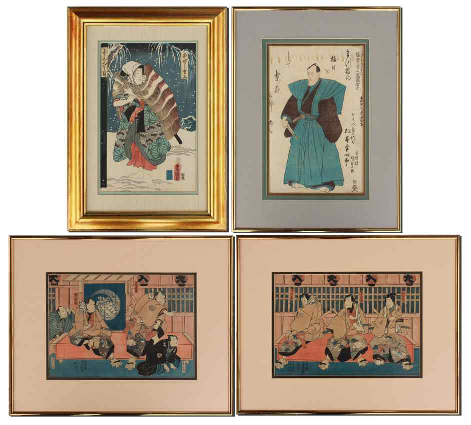 Appraisal: FOUR PIECE JAPANESE WOODBLOCK UKIYOE WOODBLOCK LOT Toyokuni III Depicting