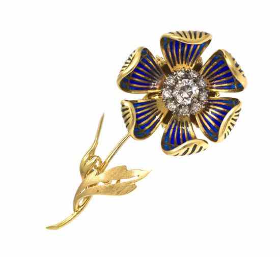 Appraisal: A Vintage Karat Gold and Plique-a-Jour Enamel Articulated Flower Brooch