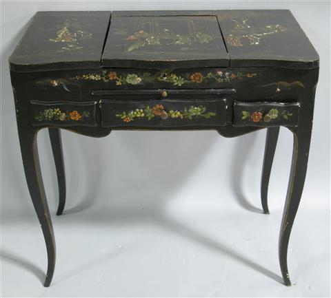 Appraisal: LOUIS XV STYLE JAPANNED CHINOISERIE VANITY h w d in