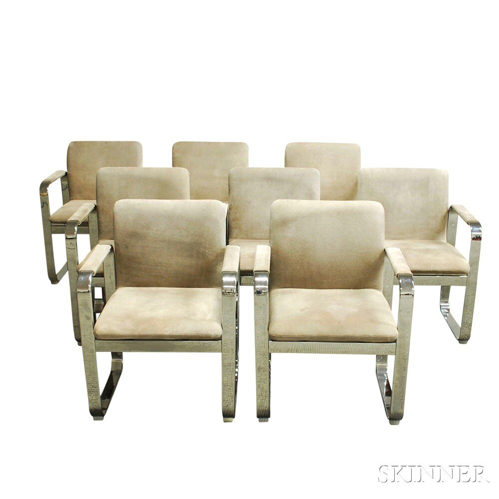 Appraisal: Set of Eight Suede and Chrome Dining Chairs Italy th