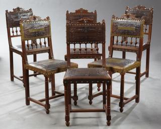 Appraisal: Set of Six French Henri II Style Carved Walnut Din