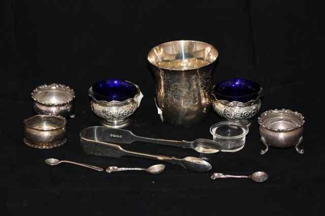 Appraisal: FOUR SILVER SALTS together with a pair of silver sugar