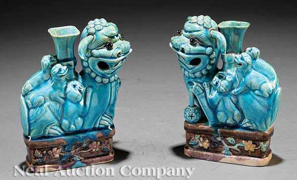 Appraisal: A Pair of Chinese Turquoise Blue Aubergine and Biscuit Glazed