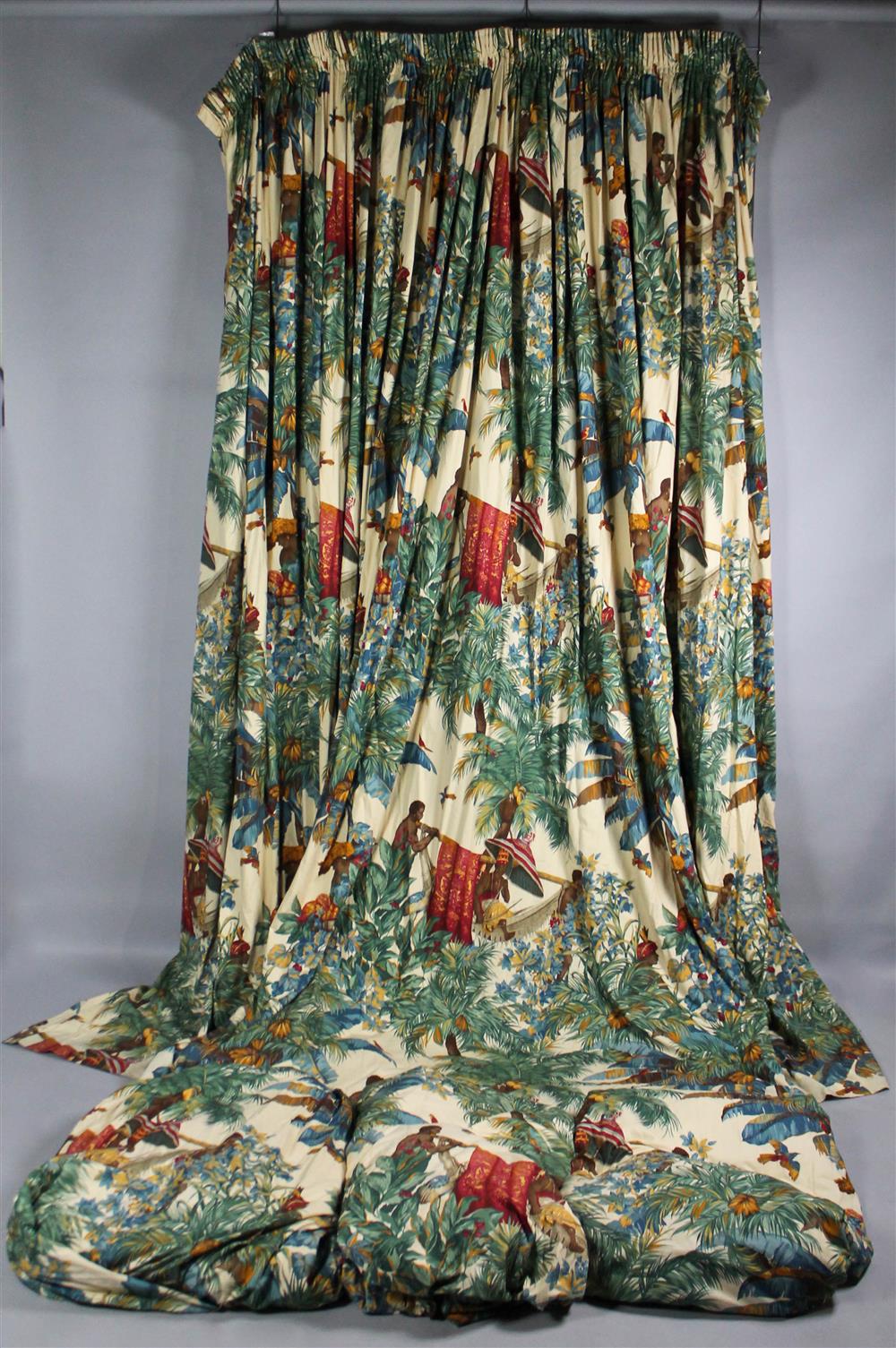 Appraisal: DESIGNER DRAPERIES IN AN HISTORIC PATTERN PROBABLY SCALAMANDRE exclusive cotton