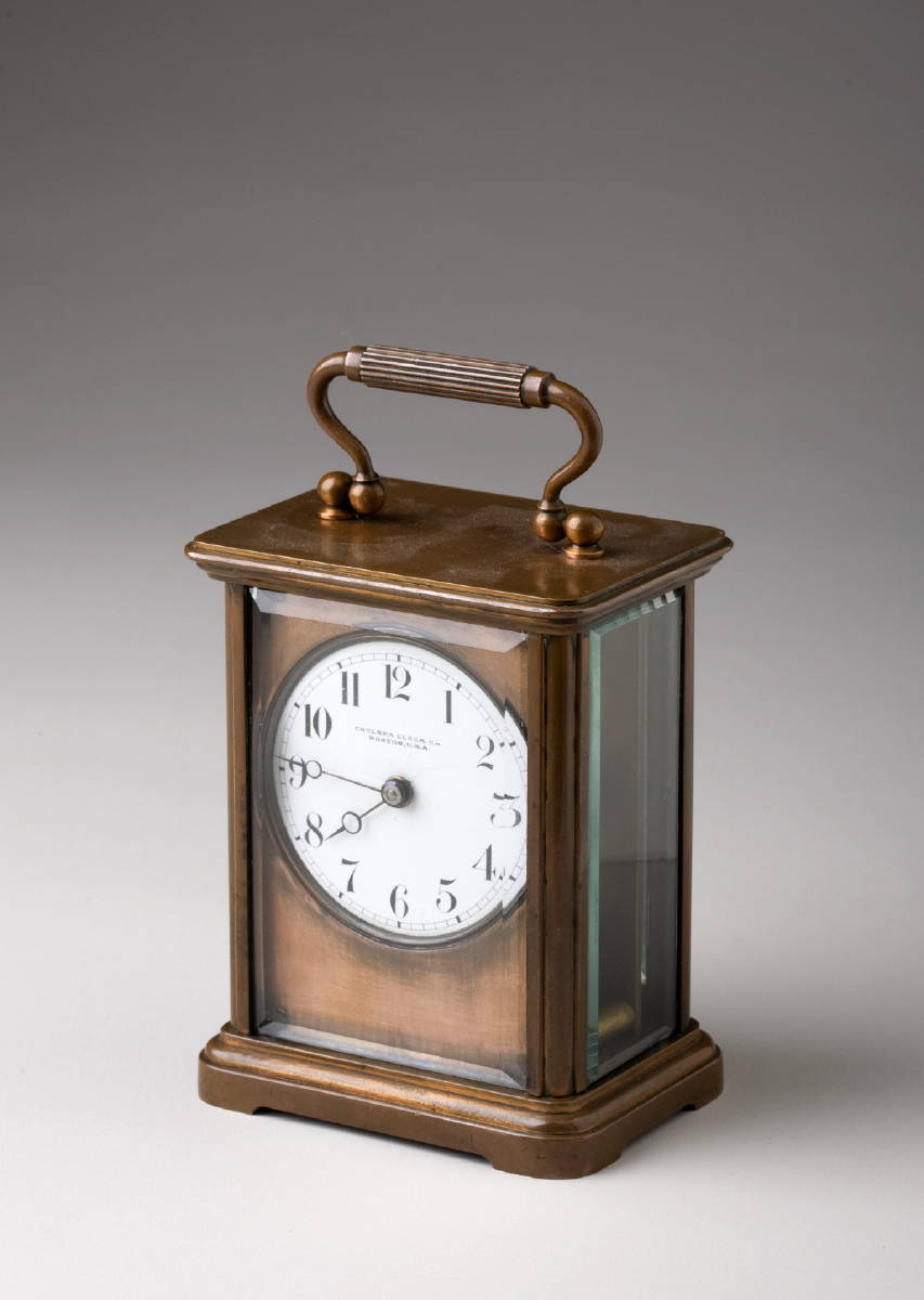 Appraisal: CHELSEA COPPER AND BRASS CARRIAGE CLOCK With molded case and