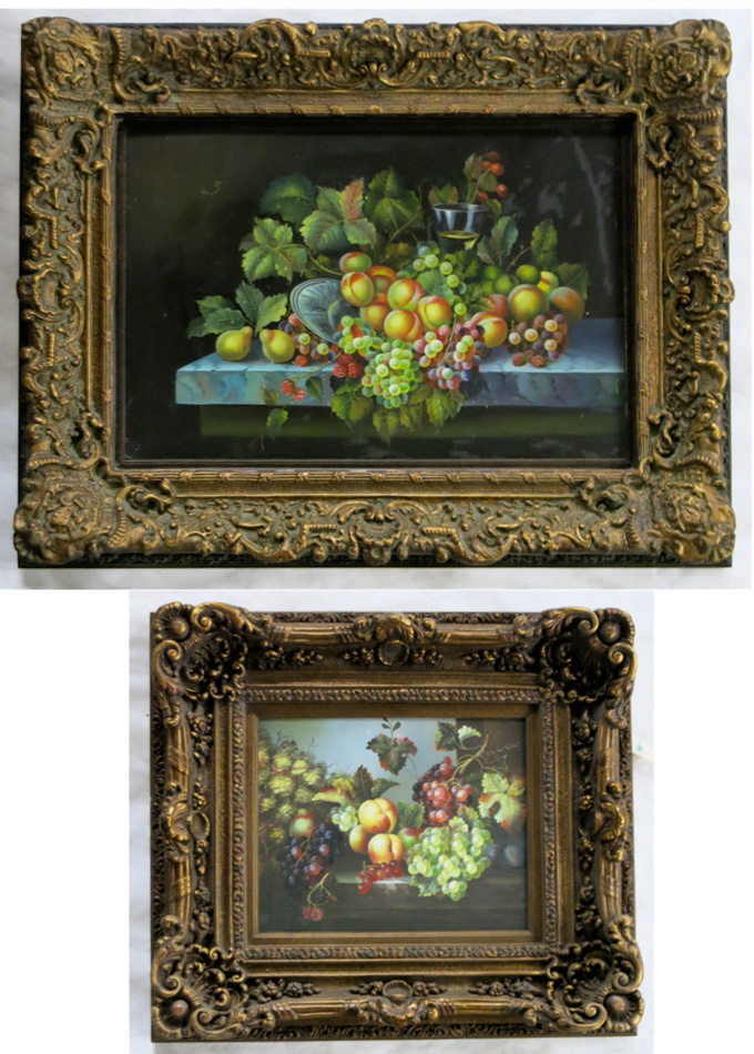 Appraisal: TWO STILL LIFE OIL PAINTINGS ON CANVAS each a colorful