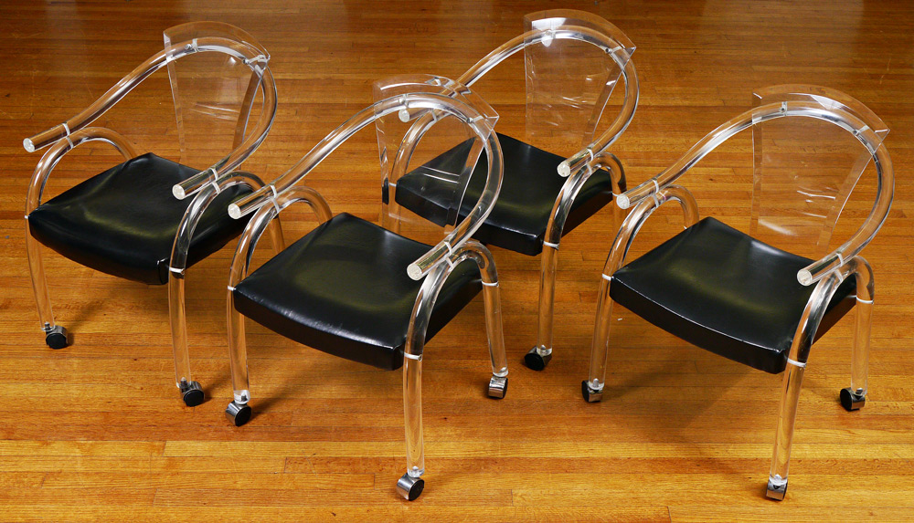 Appraisal: SET OF LUCITE ARM CHAIRS Tubular arms and legs beveled