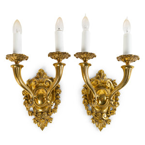 Appraisal: A Pair of Victorian Gilt Metal Two Light Wall Sconces