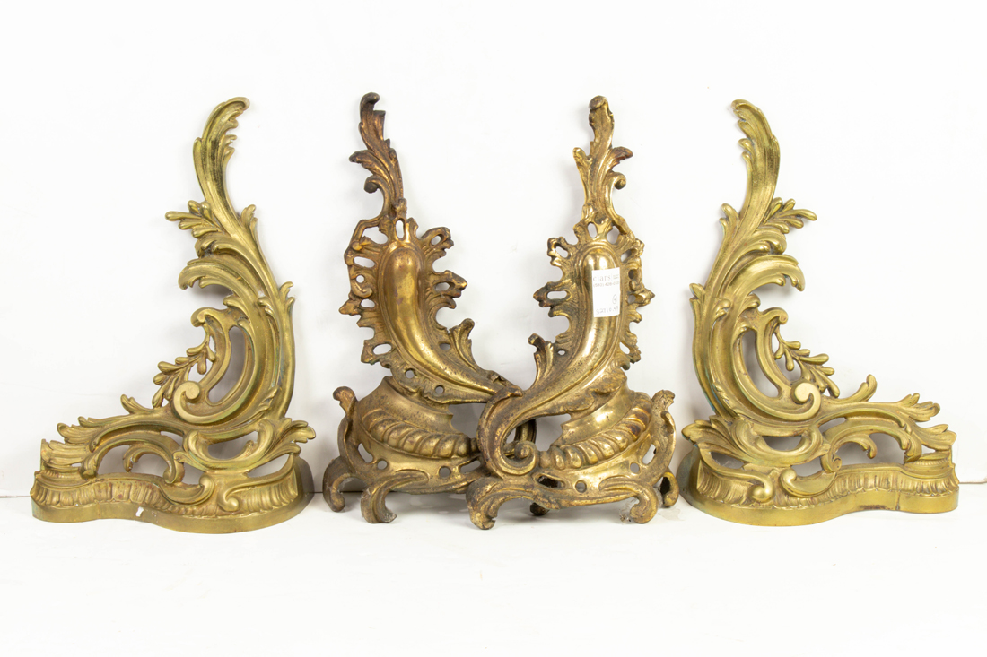 Appraisal: Lot of Two pairs of Rococo style brass chenets greatest