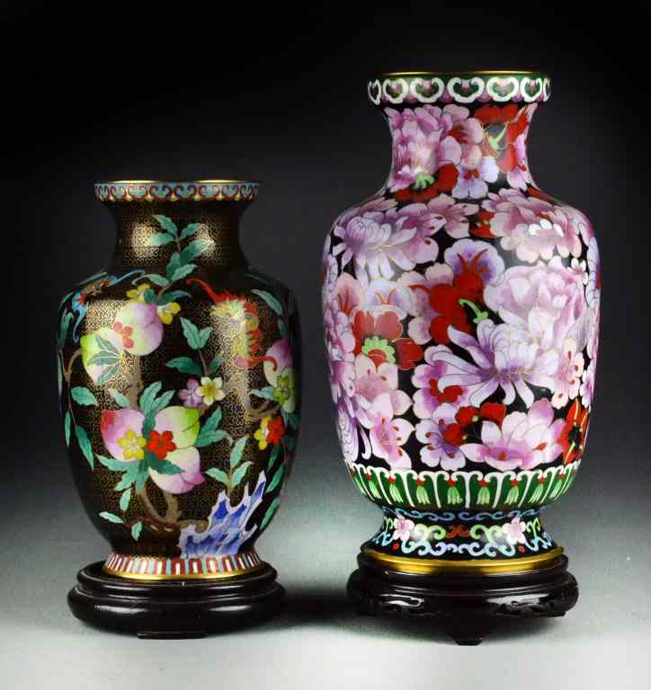 Appraisal: Chinese Cloisonne Vases with StandsTo include a large baluster shaped