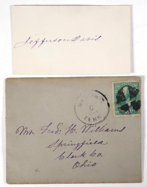 Appraisal: JEFFERSON DAVIS AUTOGRAPHCard signed by the only President of the